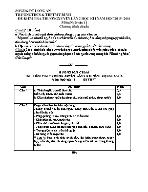 Đề kiểm tra lần 2 học kì I Ngữ văn lớp 11 - Năm học 2015-2016 - Trường THPT Mỹ Bình